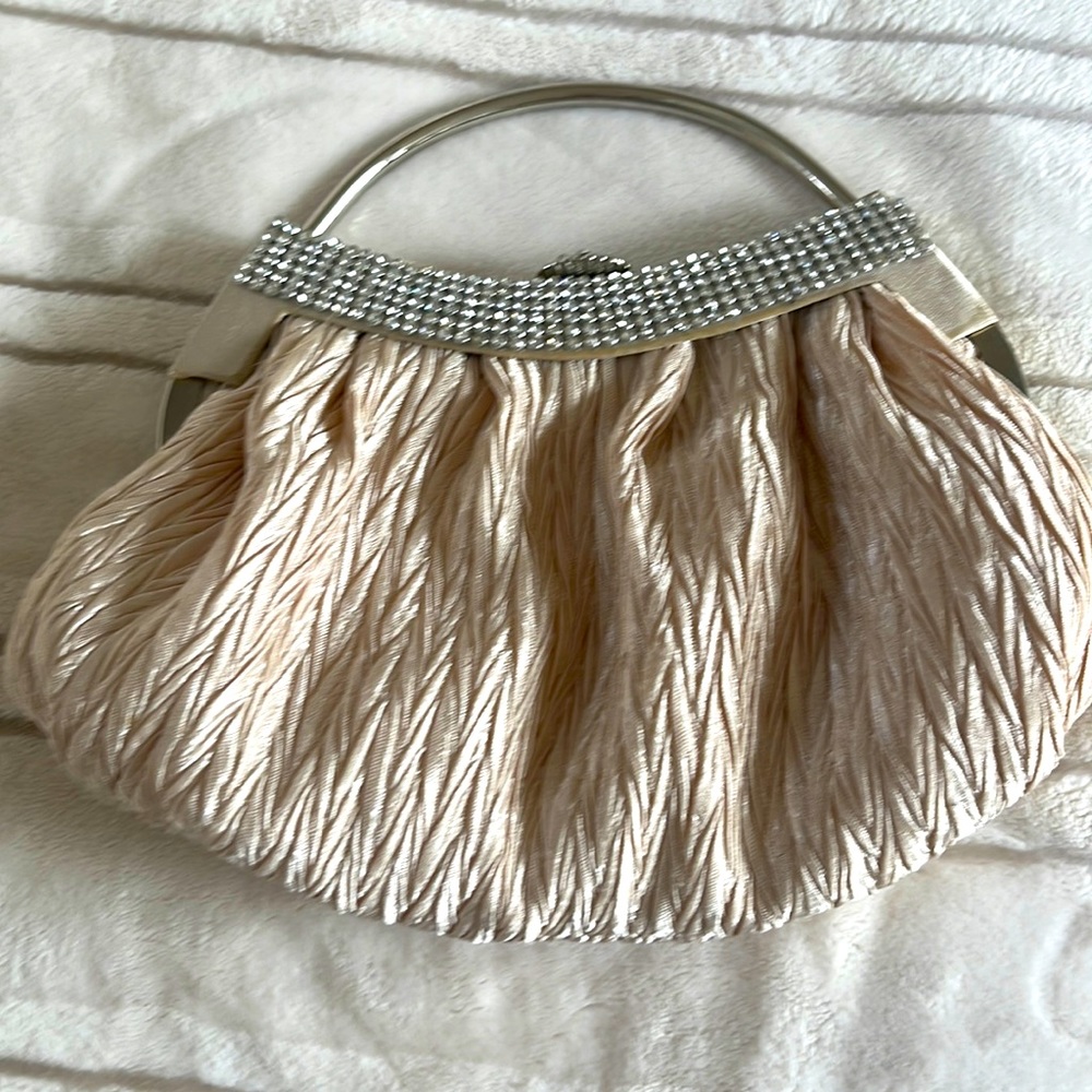 Crème-beige & rhinestone evening bag